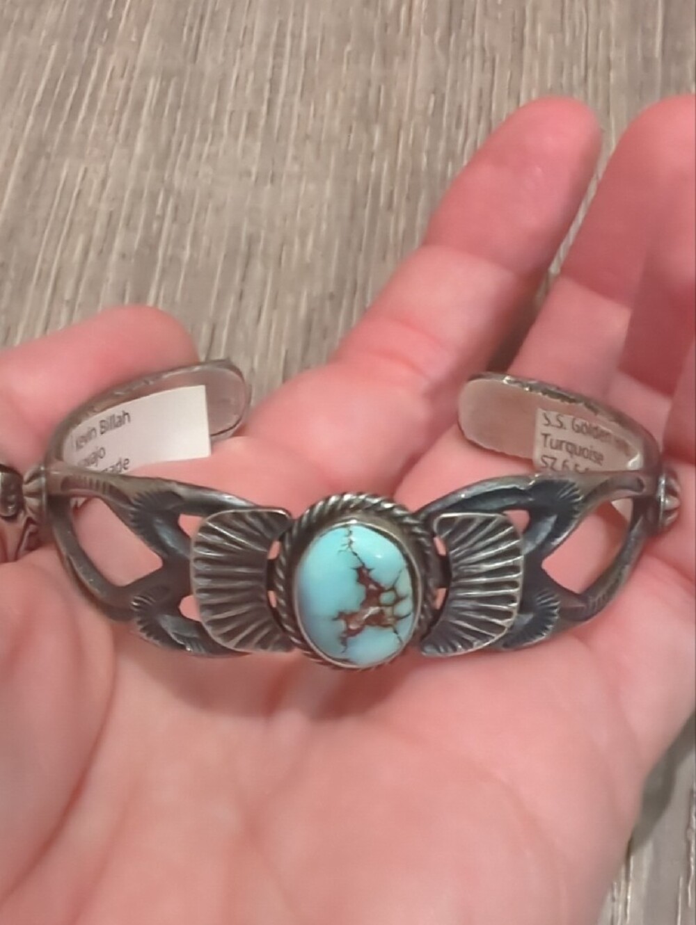 Navajo Golden Hills Turquoise Sterling Silver Cuff Bracelet - Picture 8 of 16